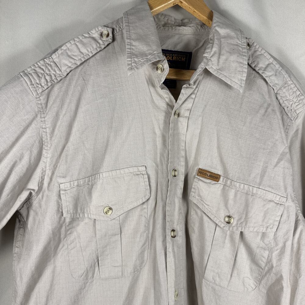 Woolrich Men's Utility Shirt Beige Cotton Button Down Medium Grunge Gorpcore - Picture 2 of 5